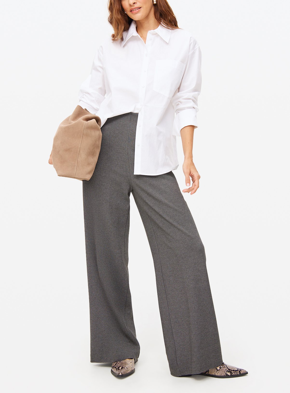 Mid Grey Wide Leg Ponte Trousers 12R - Image 3 thumbnail